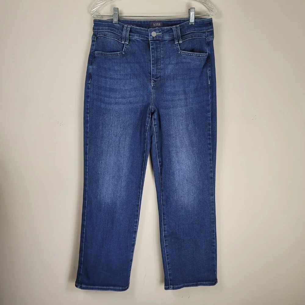 NYDJ Relaxed Straight Ankle Jeans Size 10 Medium Wash Lift Tuck Stretch Denim - Picture 2 of 14